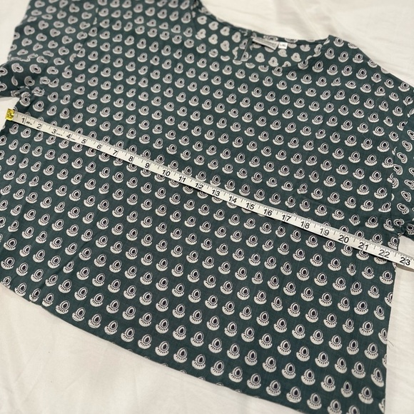 Women’s L/XL Cotton Boxy Lightweight Teal Repeat Oval Abstract Pattern Blouse. - Picture 3 of 16